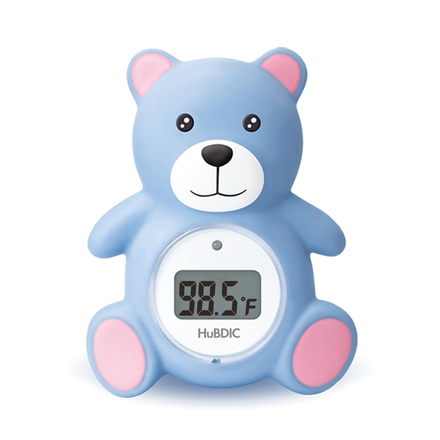HubiBaby Baby Bath Thermometer & Digital Room Temperature 2in1 Kids Bathroom Safety Products with Temperature Warning Floating Teddy Bear (Blue)